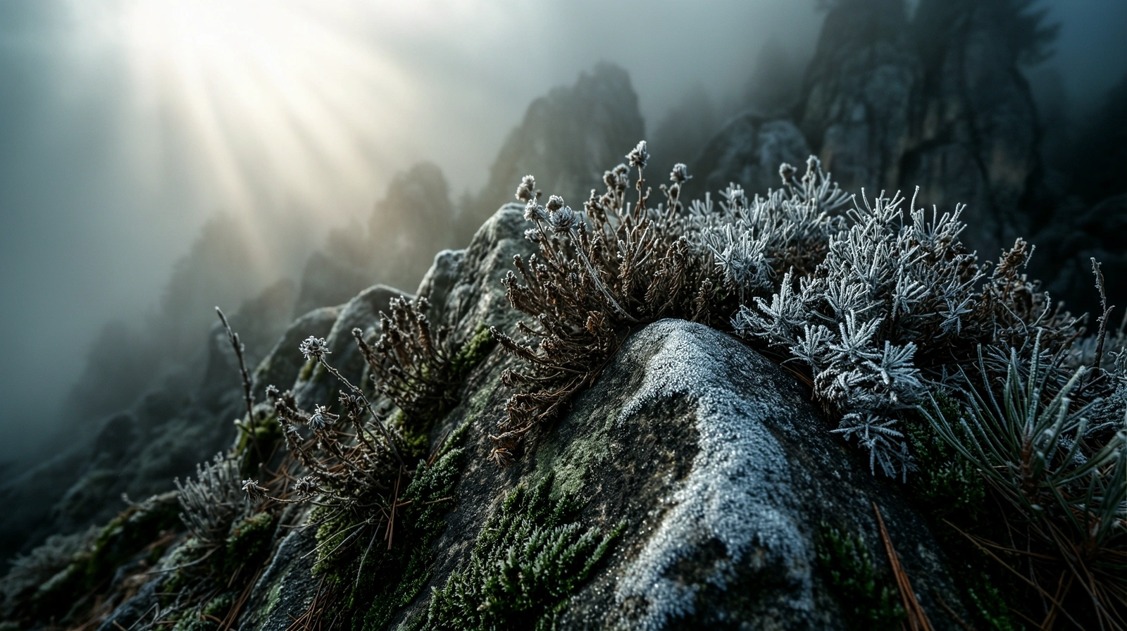 Alpejska natura w porannej mgle